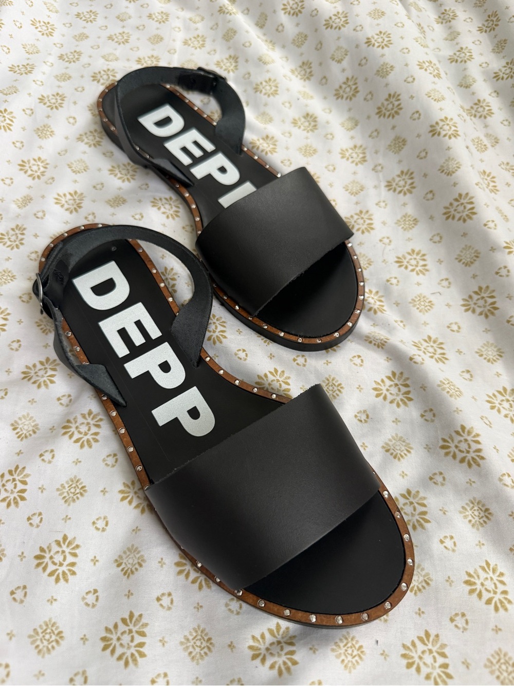 Black Stud-Trim Two Part Slide Sandals for Women